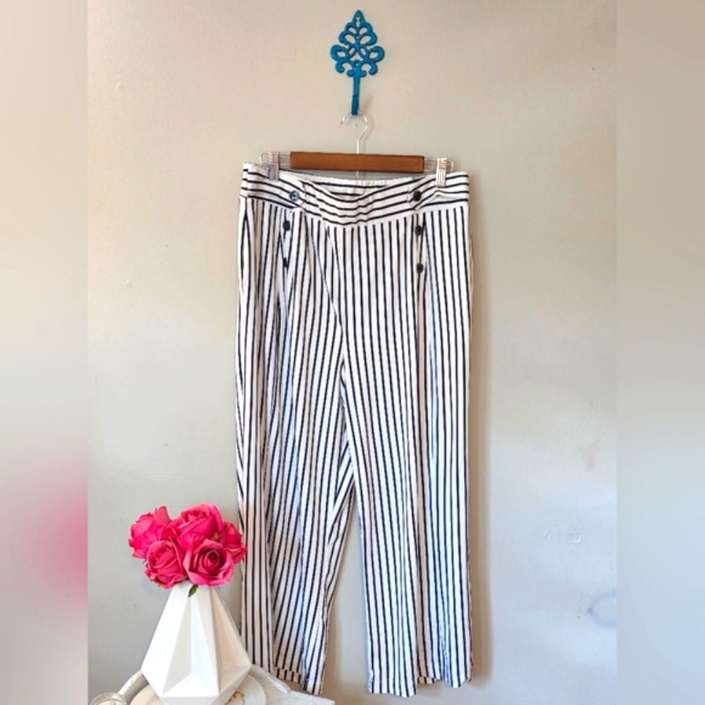 Robert Louis Navy Blue & White Stripe Wide-Leg Pants Size XL